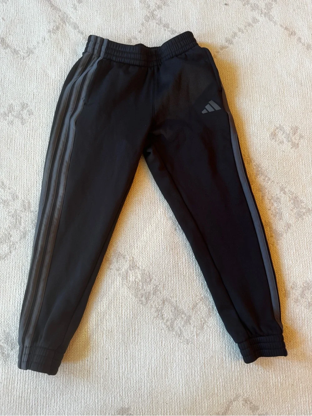 adidas Kids Black Joggers with Gray Side Stripes